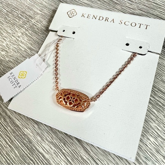Kendra Scott Elisa Rose Gold Filigree Pendant Necklace NWT - Picture 2 of 9